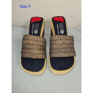 BC Footwear Platform Blue Tone Raffia Wedge Mules Y2K Retro Sandals Size 7